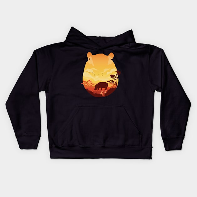 Hippo landscape Kids Hoodie by Jackson Lester